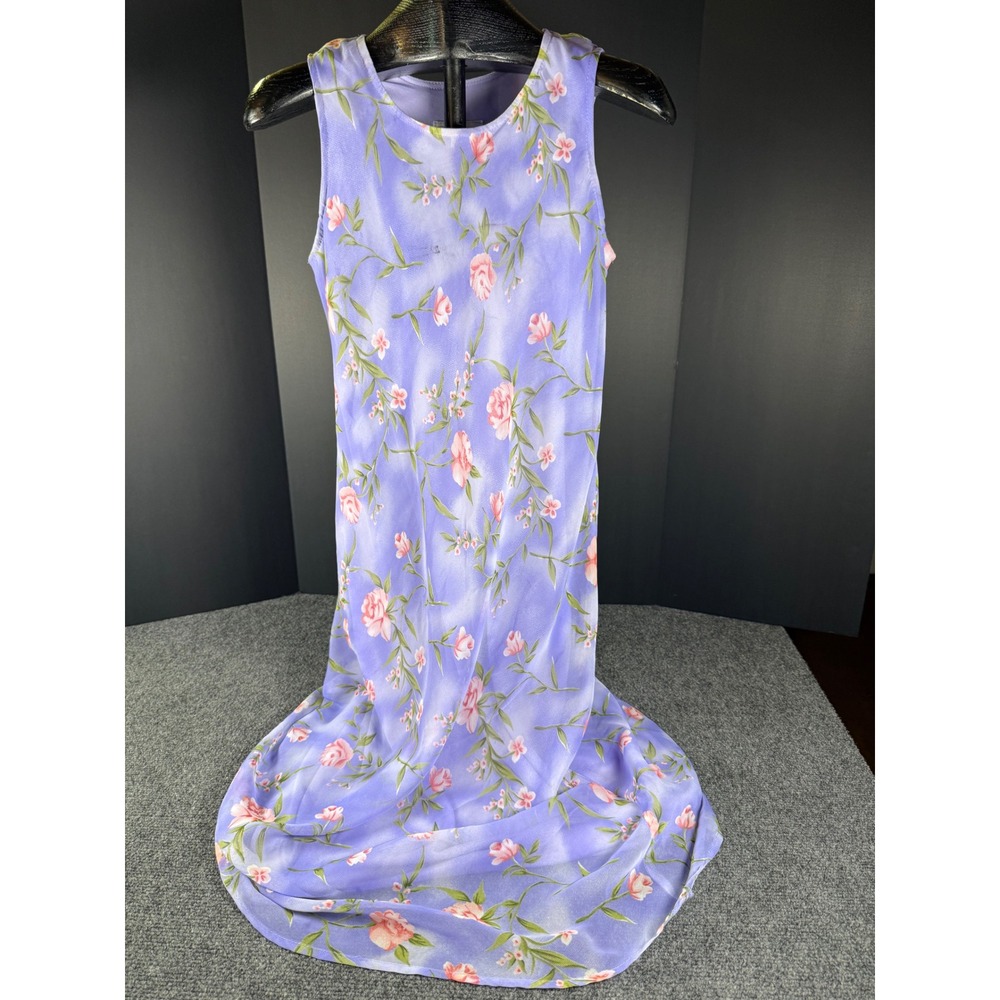 Vintage My Michelle Purple Floral Maxi Dress 90s Gown with Scarf Size 16
